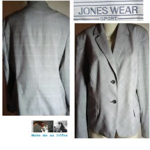 Jones Wear Stretch Black White Plaid Blazer Sz14
